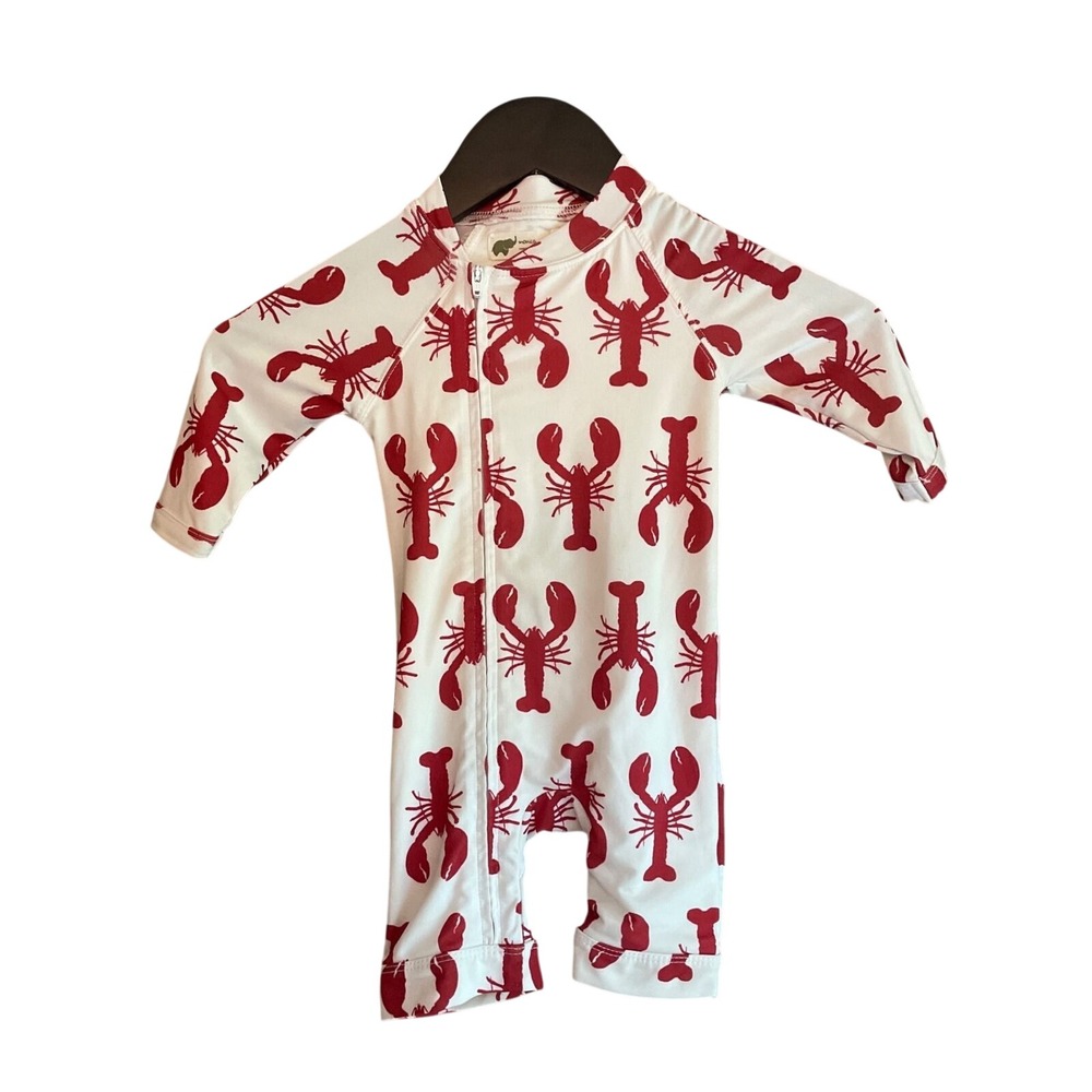 White Swimsuit Kids 6-9M Monica + Andy Red Lobster Long Sleeve Rash Guard Beach